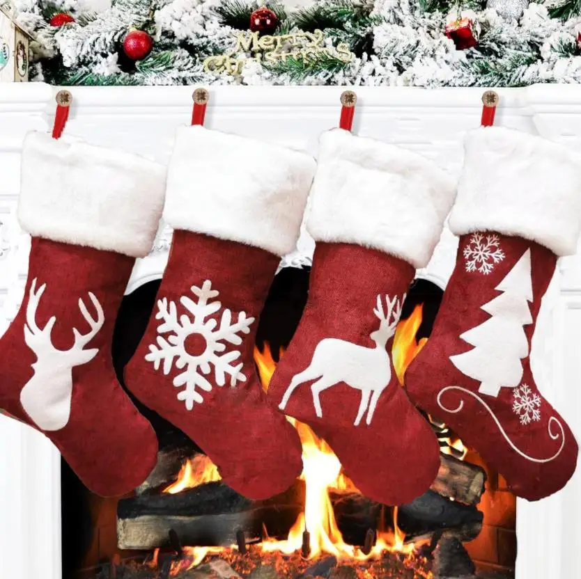 

Christmas Stocking Hanging Socks Xmas Rustic Personalized Stockings Christmas Snowflake Decoration Family Party Supplies ni149