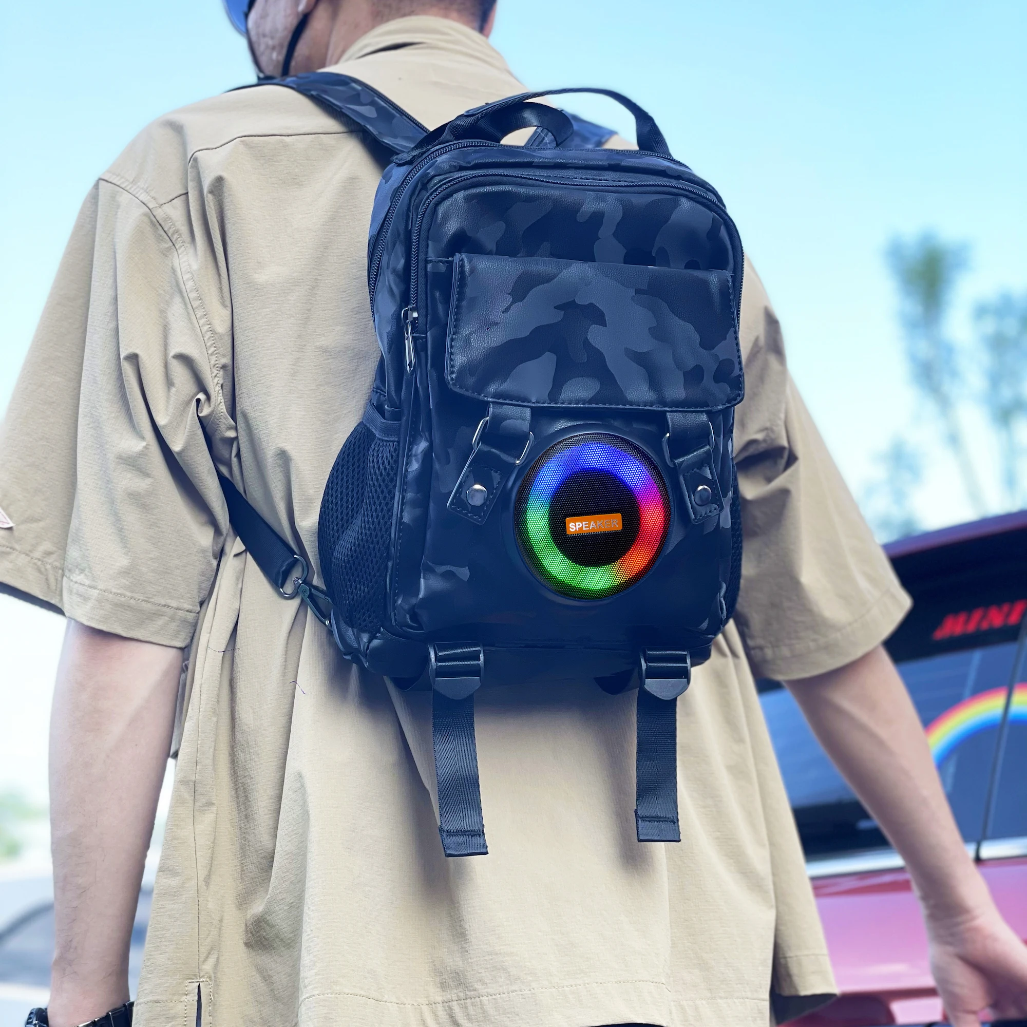 Wireless Bluetooth Speaker Backpack Laptop Bag Hifi Sound Quality Cycling Music School Bag Men's Backpack Cyberpunk Backpack