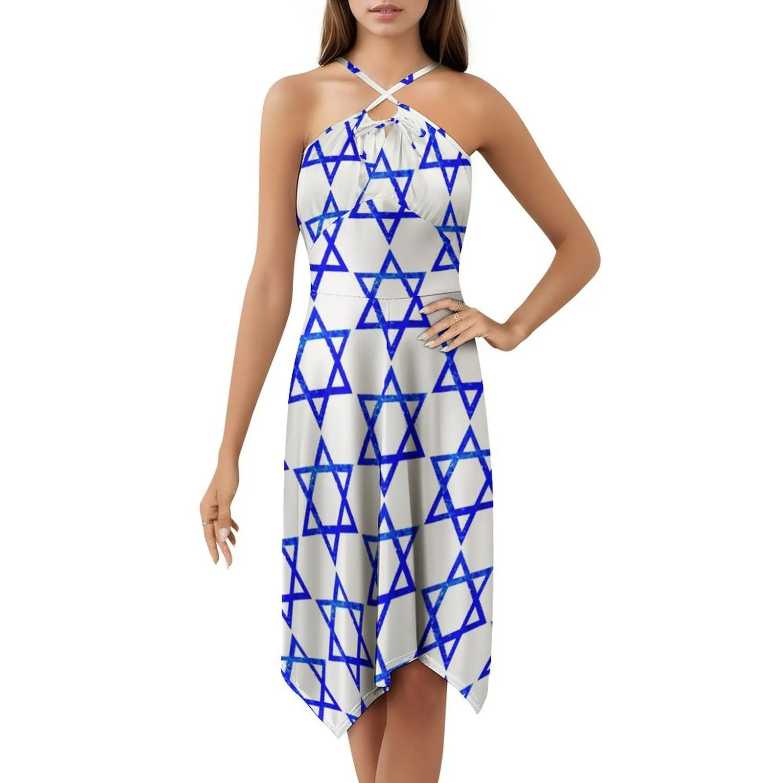 Star Of David Preppy Style Mini Dress For Women A-Line Loose Fit Casual Day Dress Star Of David With Star Of David Star Dress view 5