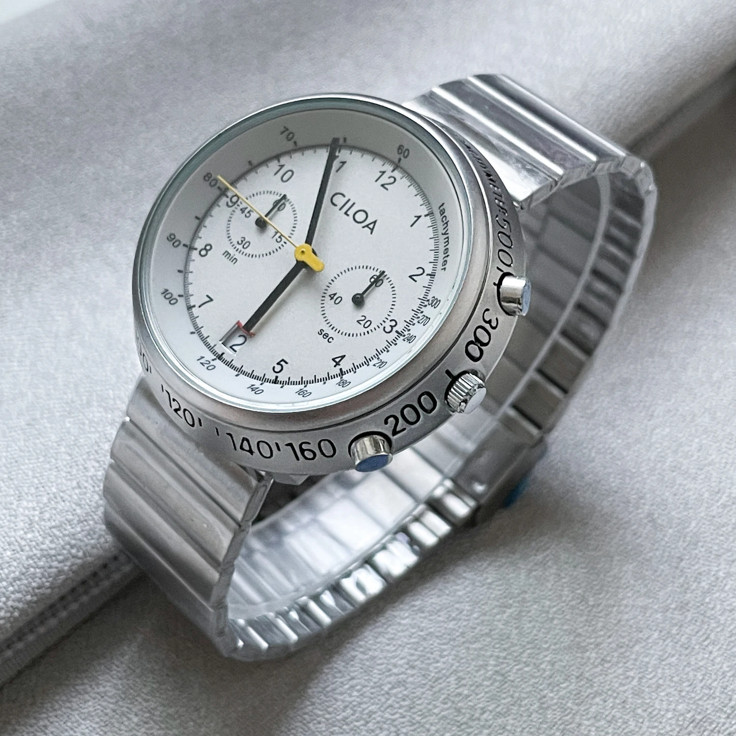 CILOA-Men Vintage Round Racing Chronograph Watch Stainless Steel Band Tachymeter Sport Quartz Wrist Watch for Men-637