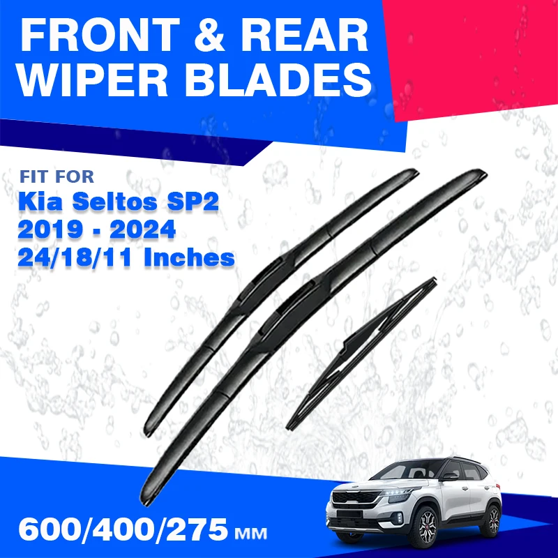 For Kia Seltos SP2 2019 - 2024 Front Rear Windscreen Wiper Blades Windshield Brushes Refills Accessories 2020 2021 2022 2023