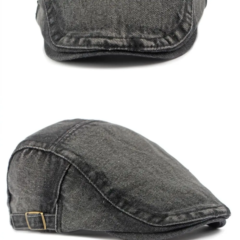 Retro Washed Denim Flat Cap British Style Beret Hat Unisex Adjustable Cotton Newsboy Hat Breathable Sun Shade Cap
