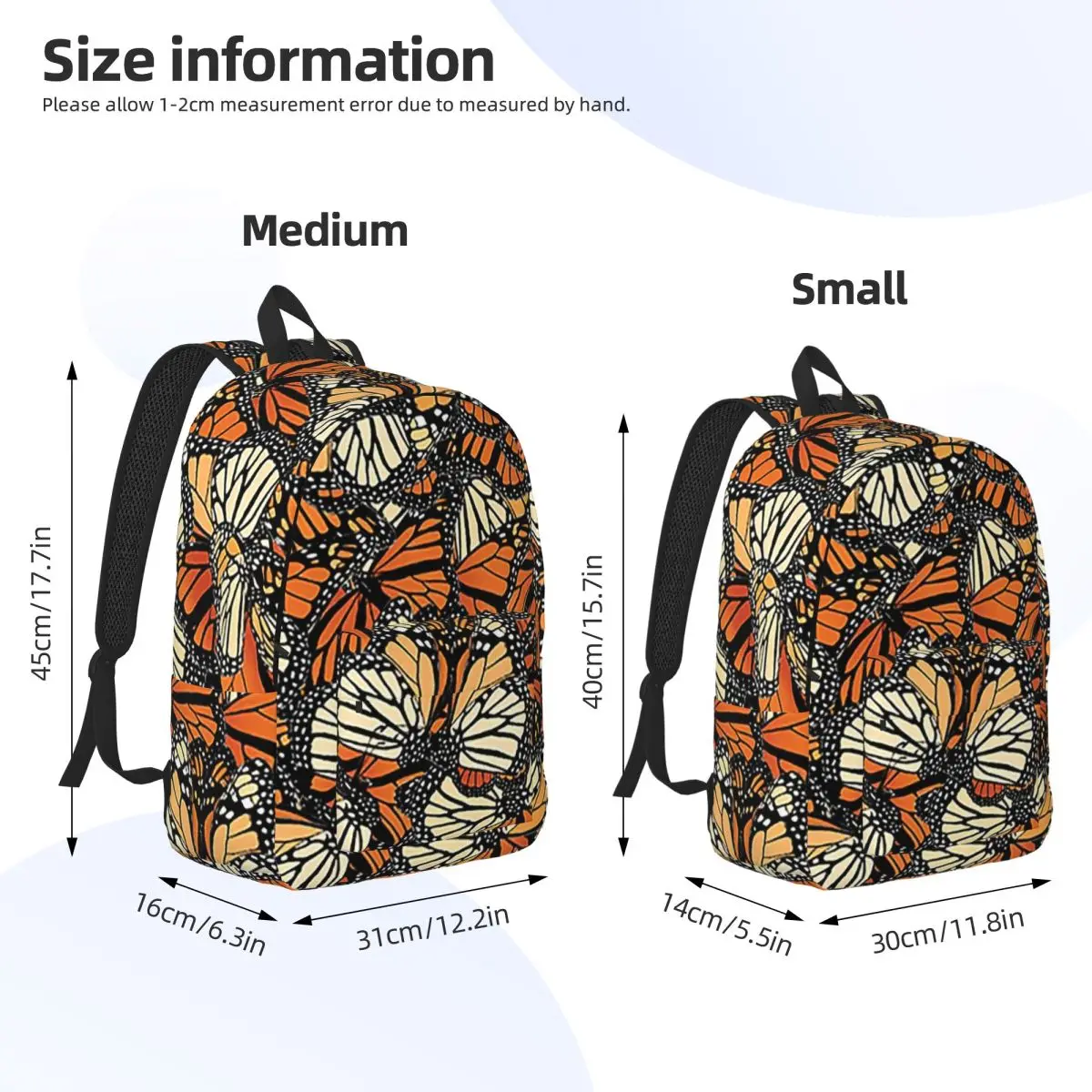Orange Monarch Butterfly Backpack Daypack Large Capacity Kids BookBag School Bag Shoulder Bags for Men Women