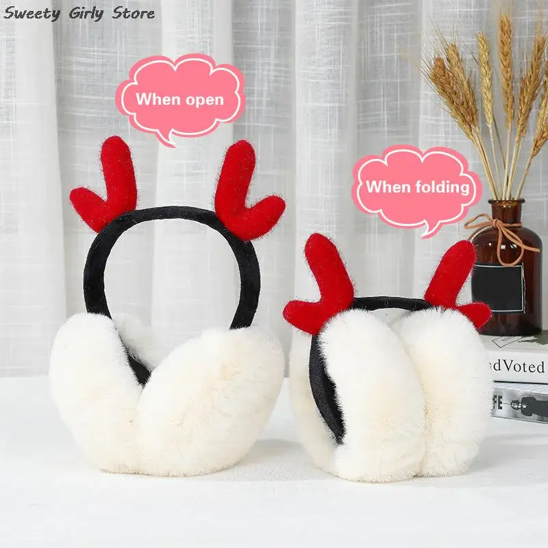 

Furry Plush Earmuffs Winter Warm Ear Covers Caps Christmas Deer Earflaps Cold Protection Snowing Skiing Thermal Ears Warmer Soft