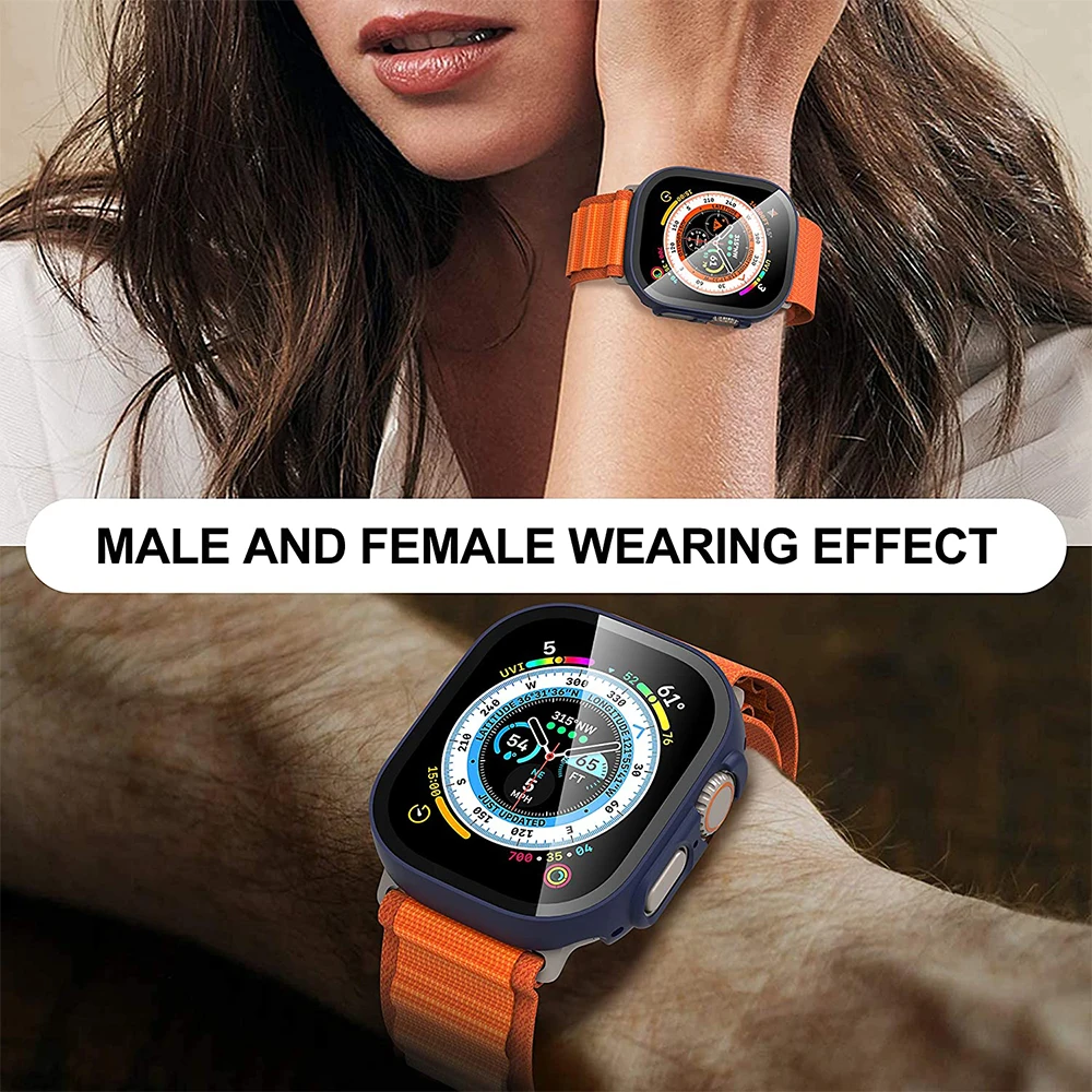 Glass+Case For Apple Watch Ultra 2 49mm Hard PC Bumper Screen Protector Tempered Cover iwatch Series Ultra 49mm Accessories
