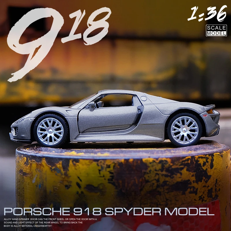 

Модель автомобиля в масштабе 1/36 Porsche 918 Spyder из сплава, литая Металлическая машинка, миниатюрная машинка с отворотом, детские игрушки для мальчиков, автомобили, подарок, домашний декор