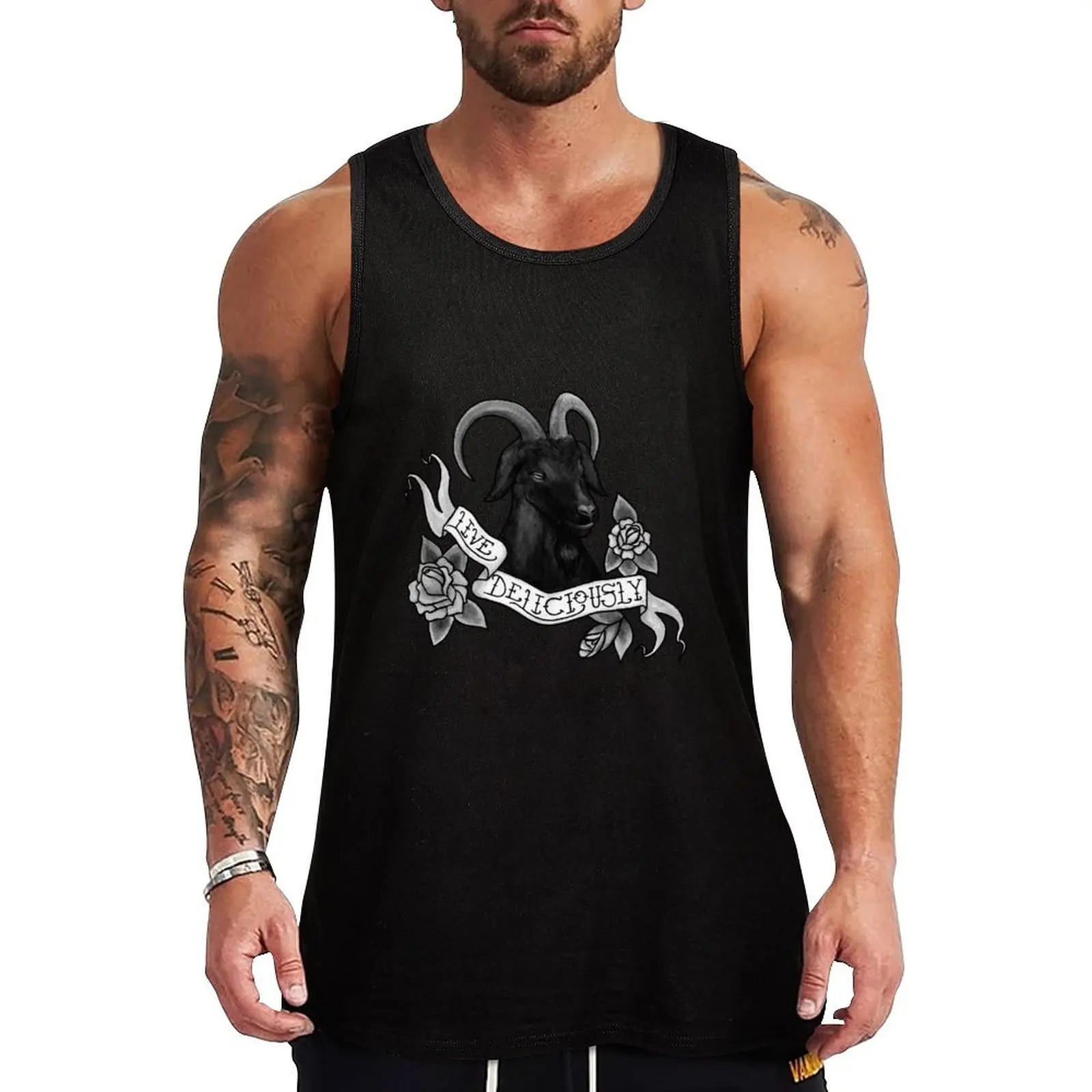 

Live Deliciously Black Phillip Tank Top men clothings sexy clothes men Vest male Gym clothes