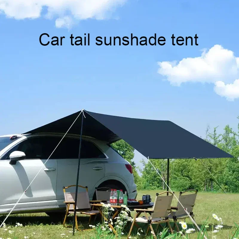 Car Anti-UV Side Awning Bat Shape Coating Tarp Outdoor Waterproof Camping Black Coated Auto Rear Shelter Tent For SUV Van