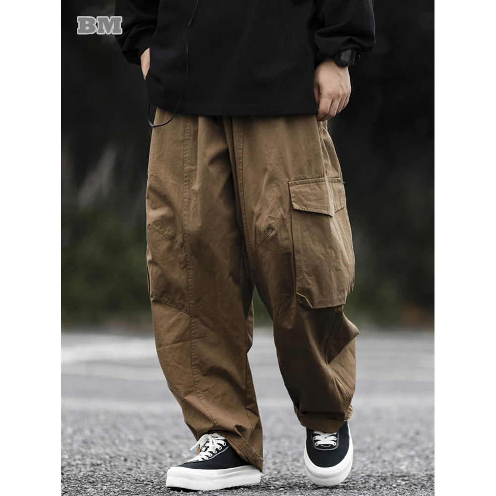 Japanese Streetwear Loose Cargo Pans Men Clothing Autumn Trend Straight Trousers Korean Fashion Hip Hop Casual Baggy Pants Male