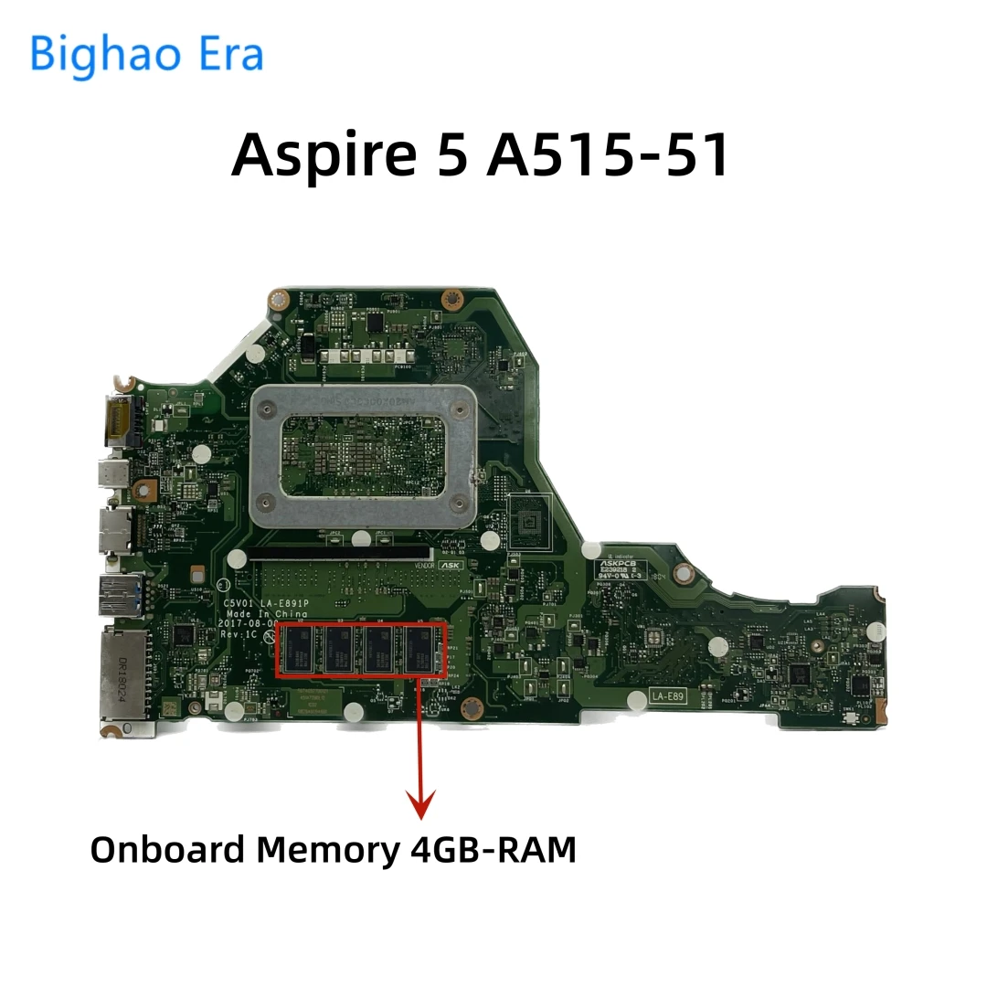 Imagem -02 - Laptop Motherboard para Acer Aspire A51551 A615-51 Laptop I37020u I5-7200u I78550u Cpu 4g-ram C5v01 La-e891p Rev:1c Nb.gp411.003