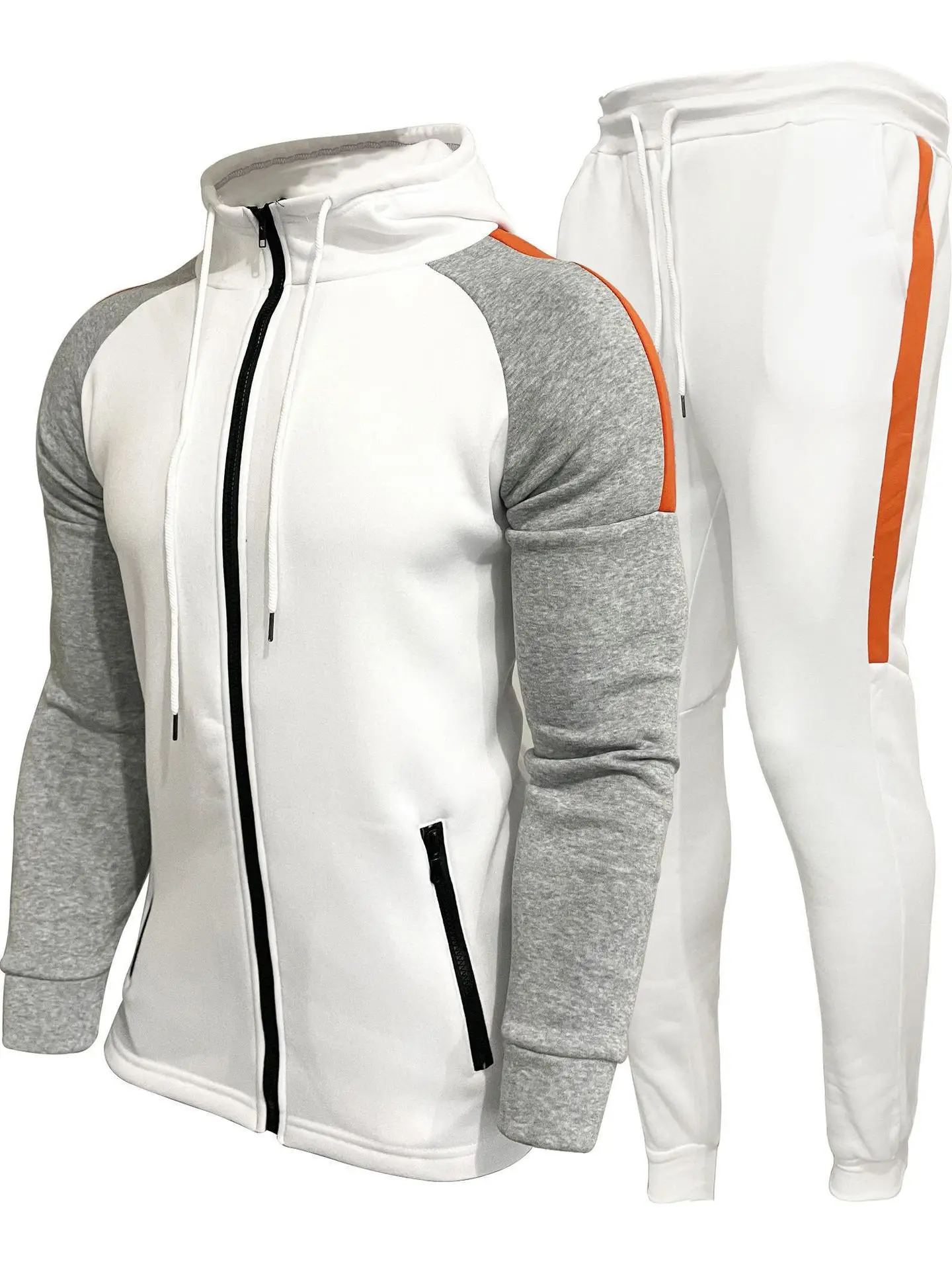 

Color Blo Casual Hooded Men's Suit Leisure Contrast Color Set Long Sve Jaet And Pants Autumn Season Chinese Manufacturer