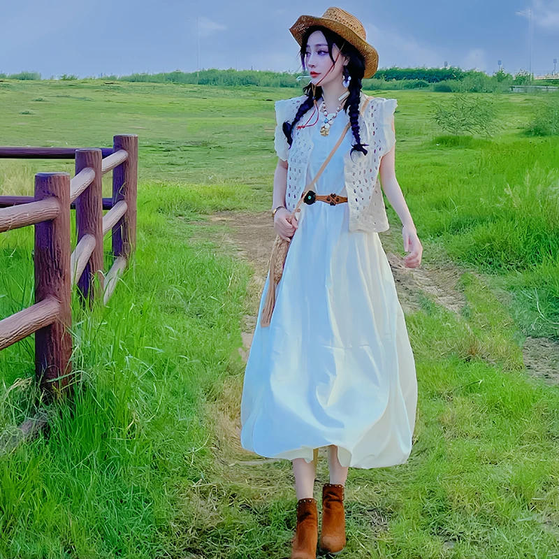 n White Dr Western Cowboy Sle طقم ملابس سفر نسائي عالي الخصر تنورة طويلة بوهو Sle Vaion Faion