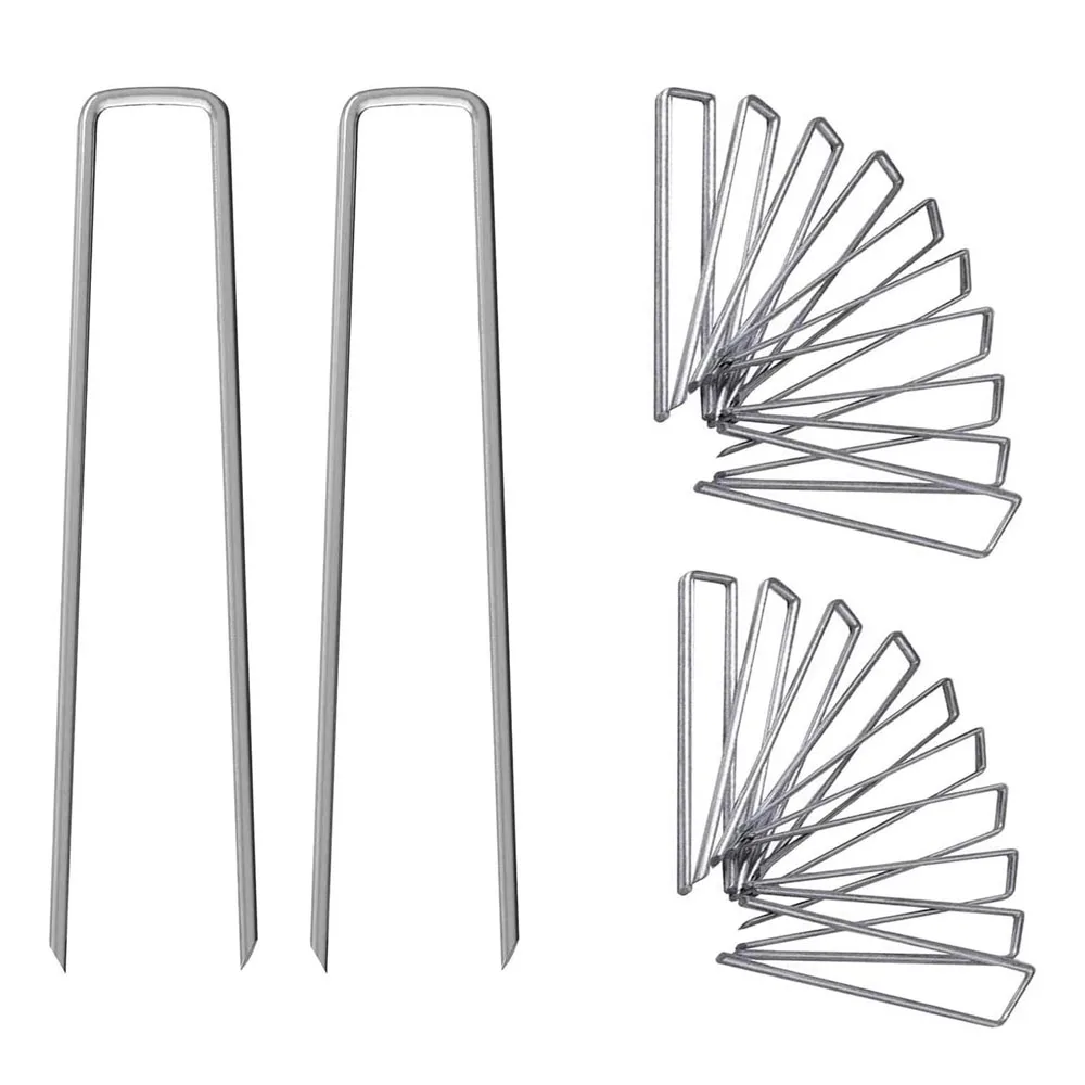 15cm Garden Stakes Galvanized Landscape Staples,U-Type Turf Staples for Artificial Grass,Rust Proof Sod Pins Stake Tent Peg Nail