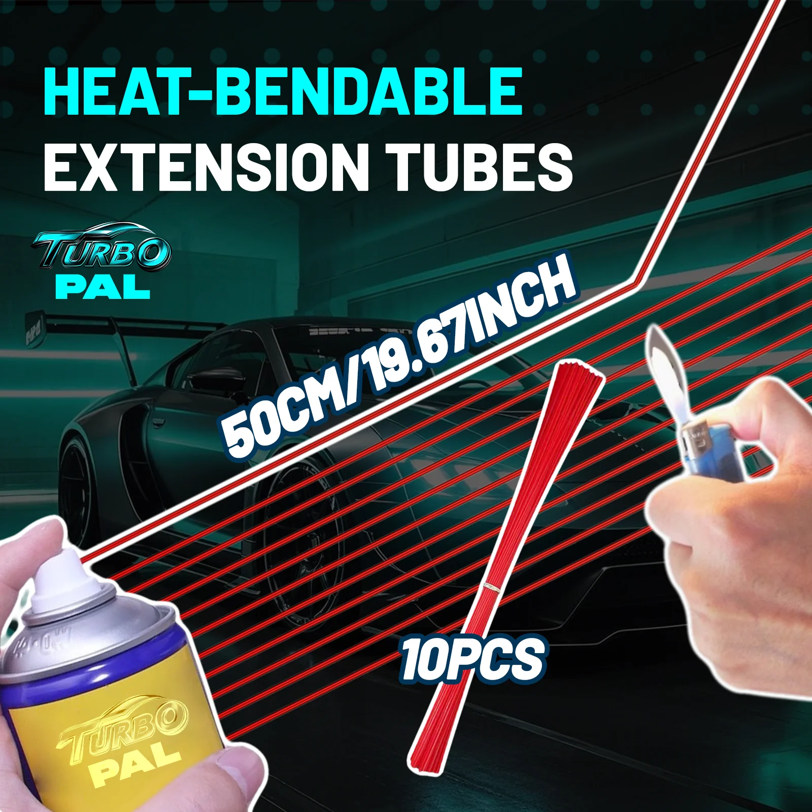 TURBOPAL 50cm Extended Red Plastic Straws for Aerosol Spray Can, Extension Cuttable Tubes For Automotive Lubricant and Clean