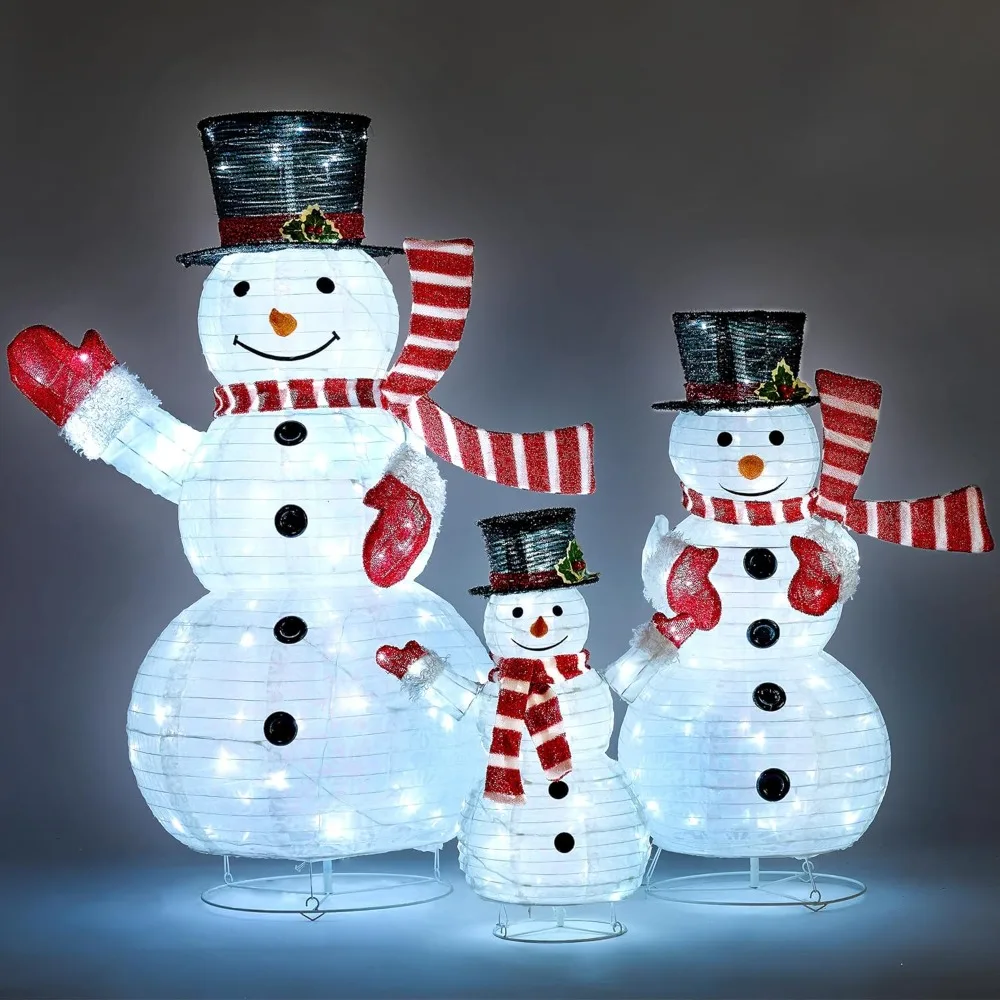 

3 Christmas Collapsible Snowman Yard Light 270 Pre-Lit LED Cool White Lights for Christmas Event Decoration,Christmas Eve Night