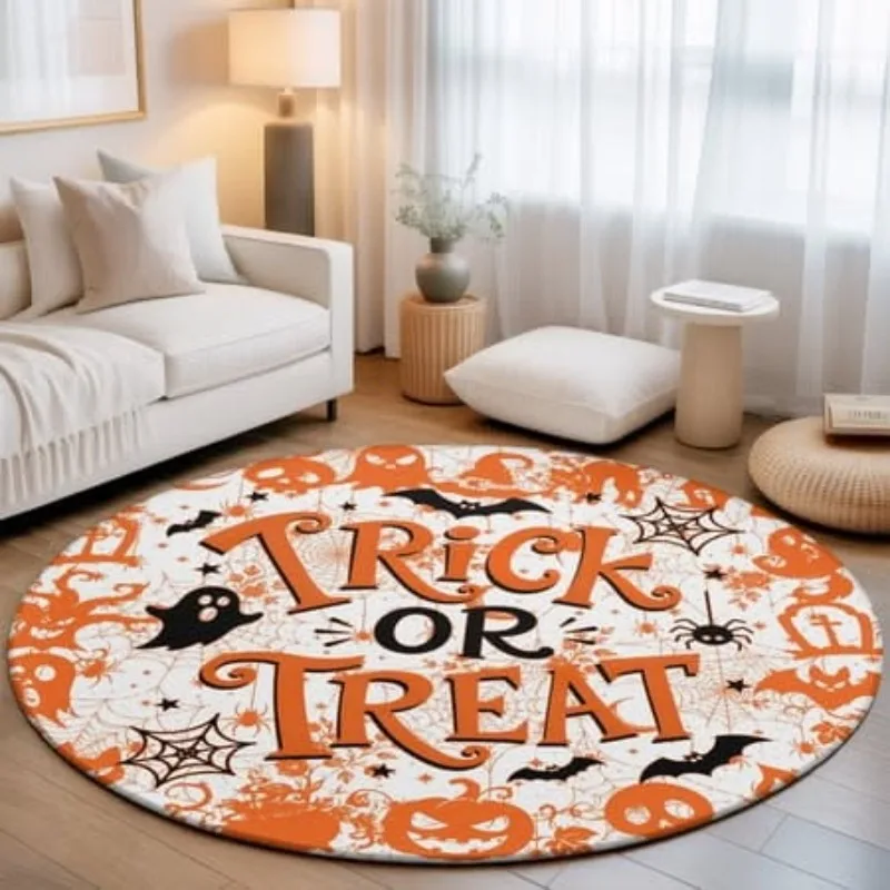 Circular Area Rug Gothic Scary Abyss Hole Illusion Pattern Teeth Jack O Lantern Ground Blanket for Gaming Room Decor
