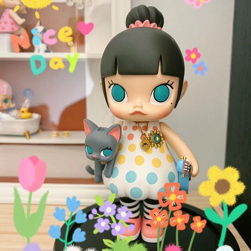 Original Molly Summer Live Show Figure This Summer Every Day Molly with Grey Little Cat and Guitar Doll Colorful Dress Gift Girl