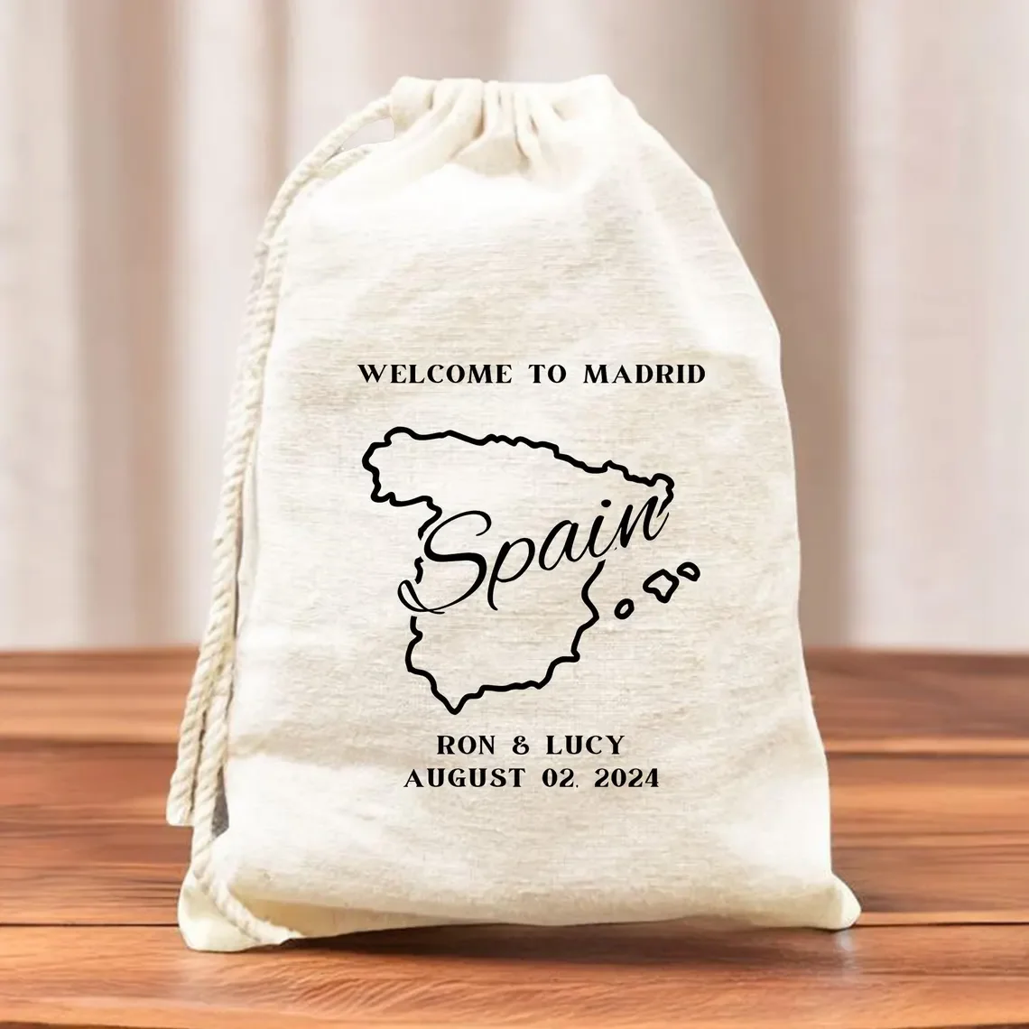 Personalized Welcome To Madrid Bag, Spain Destination Wedding Favors, Spain Country Outline Map Bag, Beach Wedding Party Favor B