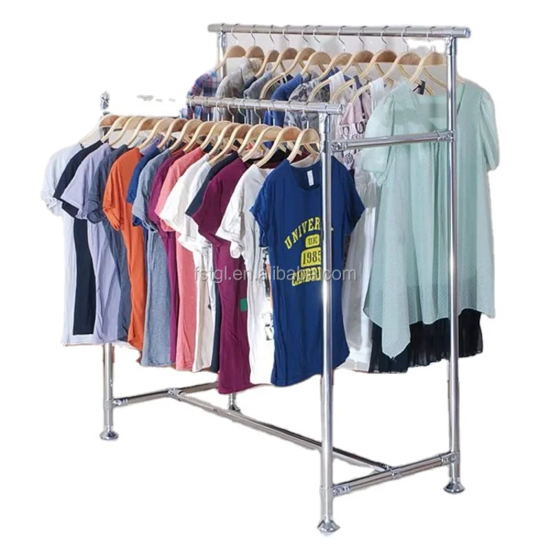 [Customized]Double layers stainless steel garment display rack showroom display stands