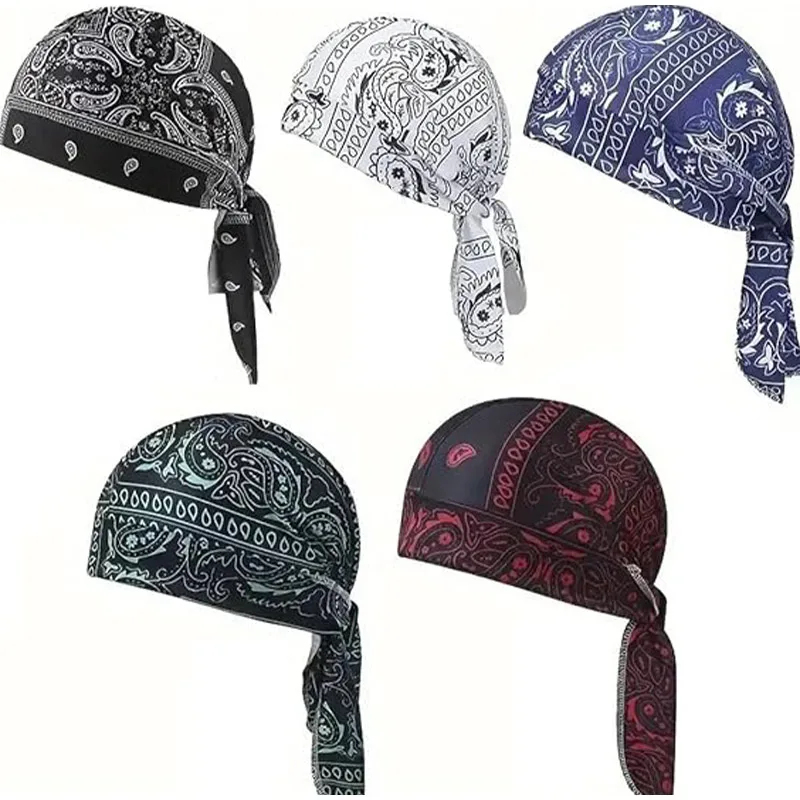 Paisley Cooling Headscarf Cap Set Bandana Beanie Motorcycle Pirate Head Wrap Safety Helmet Liner Elastic Fit