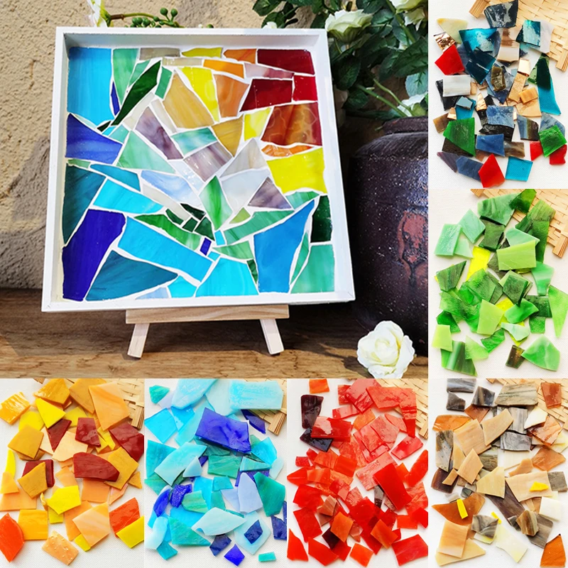 100g DIY Ceramic Mosaic Glass Mixed Color Mosaic Pieces Crystal Decorative Material DIY Handmade Coaster Material Vase Art