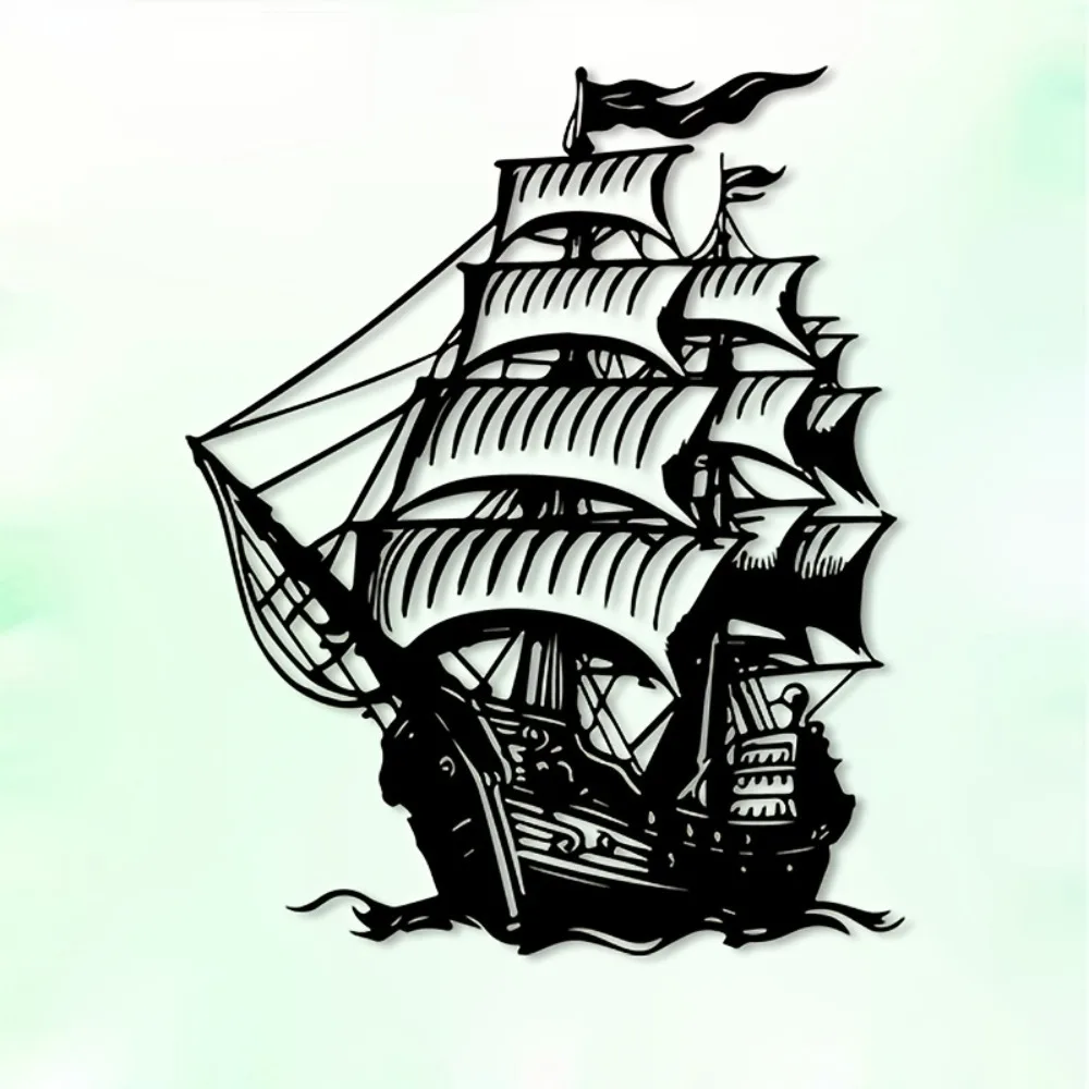 CIFBUY Metal Wall Art Pirate Ship Aluminum Sculpture Rustproof Waterproof Nautical Decor For Living Room Ornament