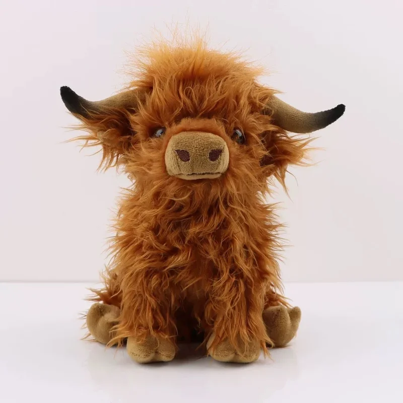 

25cm Simulation Kyloe Cream Highland Cow Soft Stuffed Animal Plush Doll Cattle Plushie Toy For Kids Boys And Girls