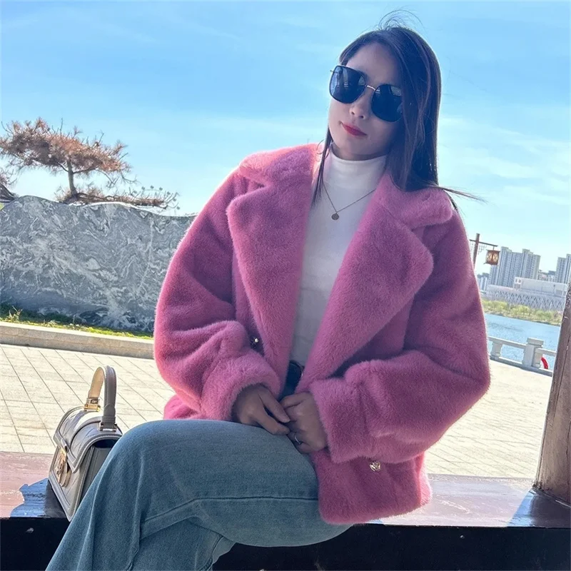 High end Imitation Rabbit Fur Jacket With Fur Jacket Korean 2025 spring and Autumn New Temperament Lamb Hair Jacket Female Coat