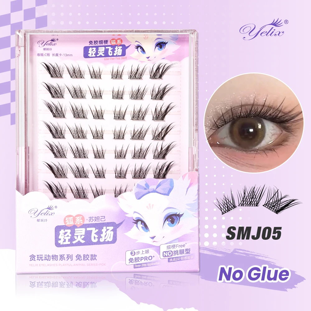 Yelix DIY Cluster Wimpern Kleberfreie natürliche weiche Wimpernverlängerung Fox Eye Lash Extensions Cluster Wimpern Make-up-Tools