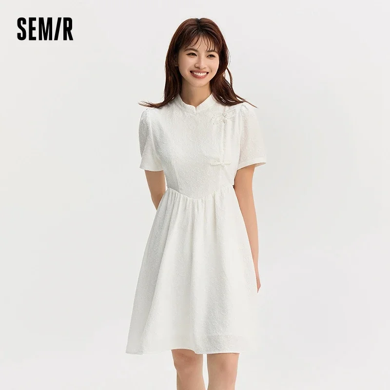 

Semir Women Dress Small Stand-Up Collar Buttoned Elegant And Gentle Summer Slightly Sexy Short Skirt 2024 New Arrival