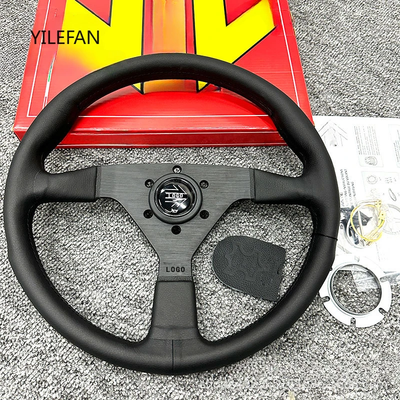 Car modification competitive racing car 14 inch leather steering wheel v1 universal hole spacing 70mm