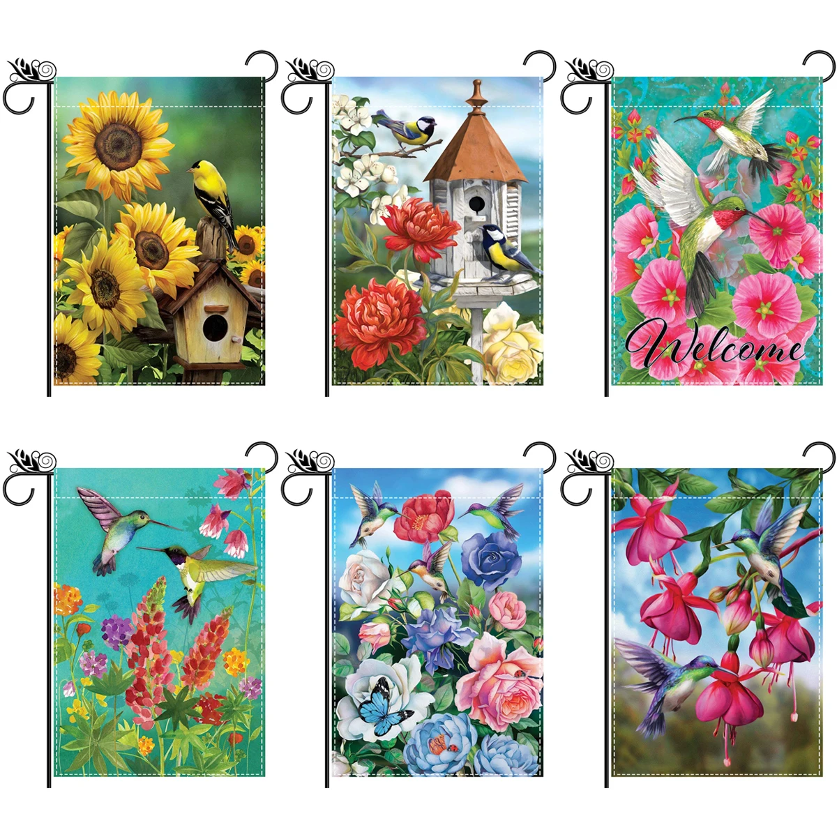 

1 piece of birdie, flower, sunflower pattern, double-sided printed garden flag, courtyard decoration, excluding flagpole