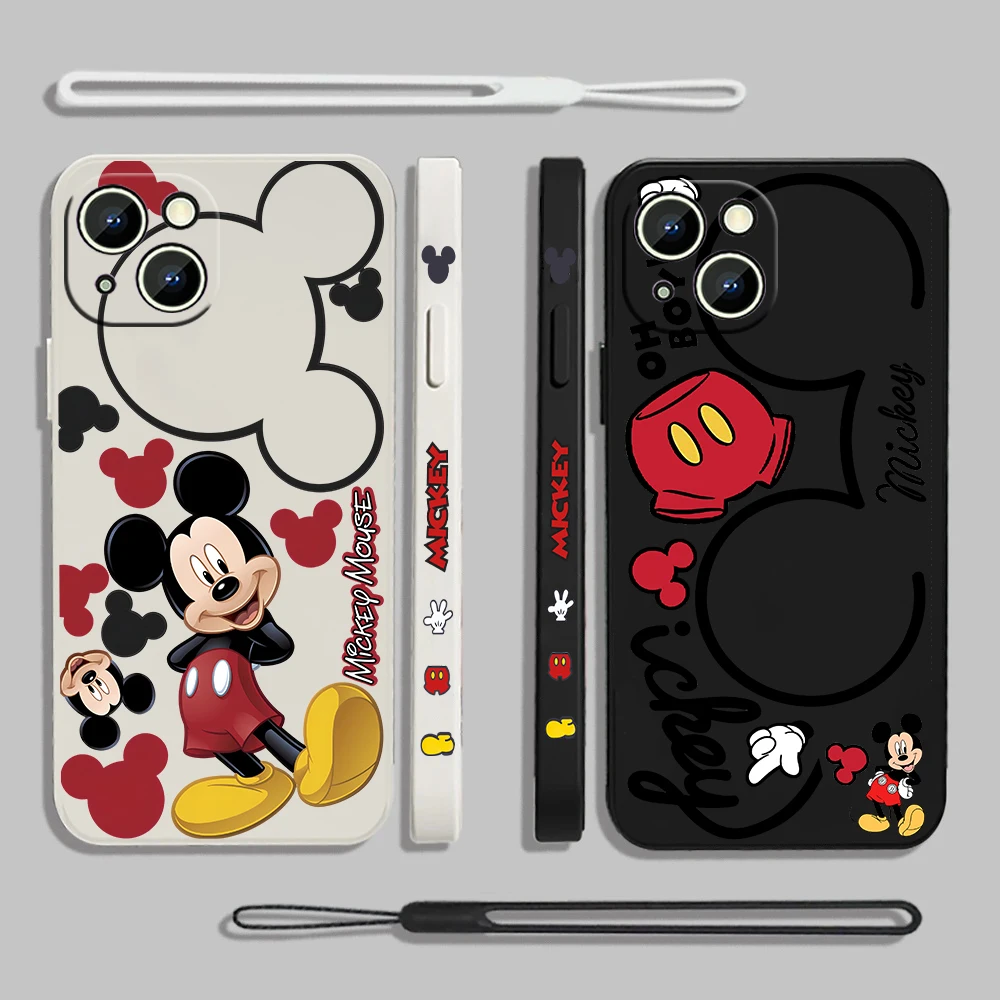 

Disney Mickey Mouse Liquid Left Rope For Apple iPhone 15 14 13 12 11 XS XR X 8 7 SE Pro Max Plus Mini TPU Phone Case