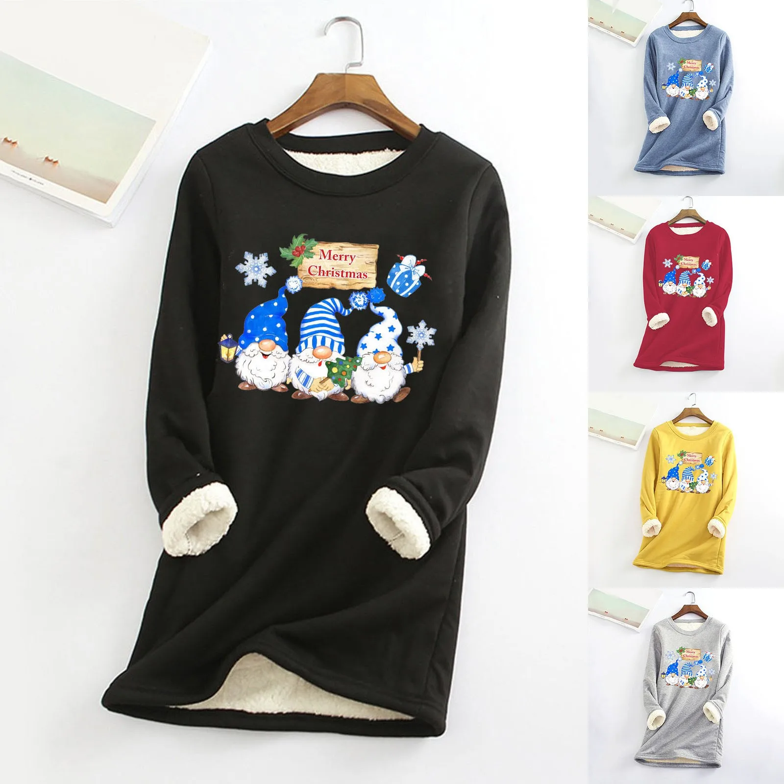 Plus Size Women\'s Clothing Korean Fashion Christmas Jumper Halloween Soft Warm Hoodies Gnome Print Hoodless Sweatshirt 2024