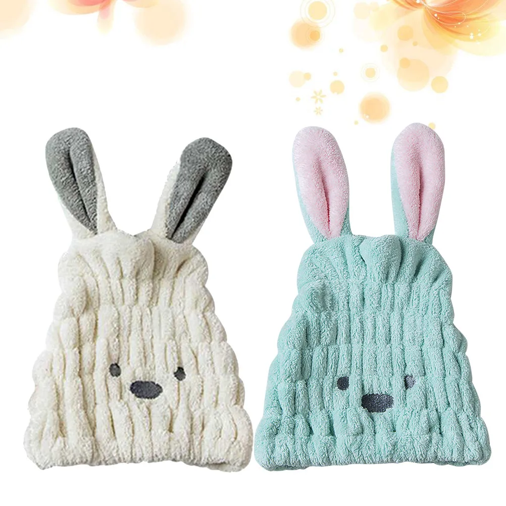 2Pcs Hair Drying Cap Set Coral Fleece Fast Absorbent Dry Hair Cap for Women Men Home Gym Travel Bath Makeup Face Washing