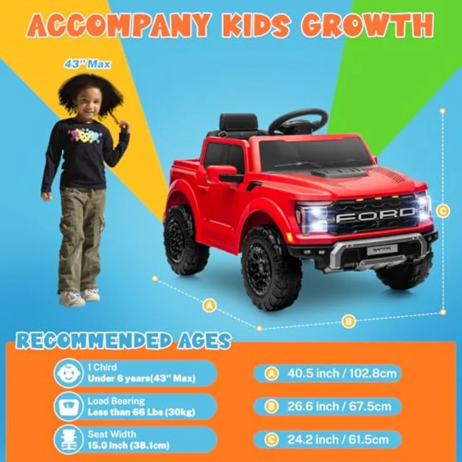 12V Licensed Kids Ride On Truck, Electric Toy Car for Children w/Parent Remote Control, LED Lights, Bluetooth, Battery-Powered R