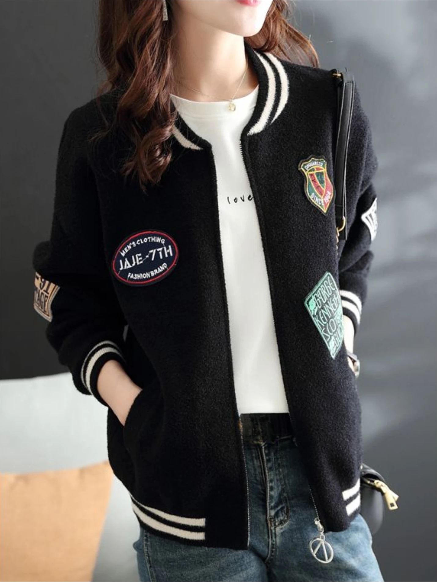 Giubbotti bomber da donna Primavera Autunno Etichettatura Zip-up Vendita allentata Cappotti da aviatore da baseball femminili Alta qualità Piuttosto moderno economico