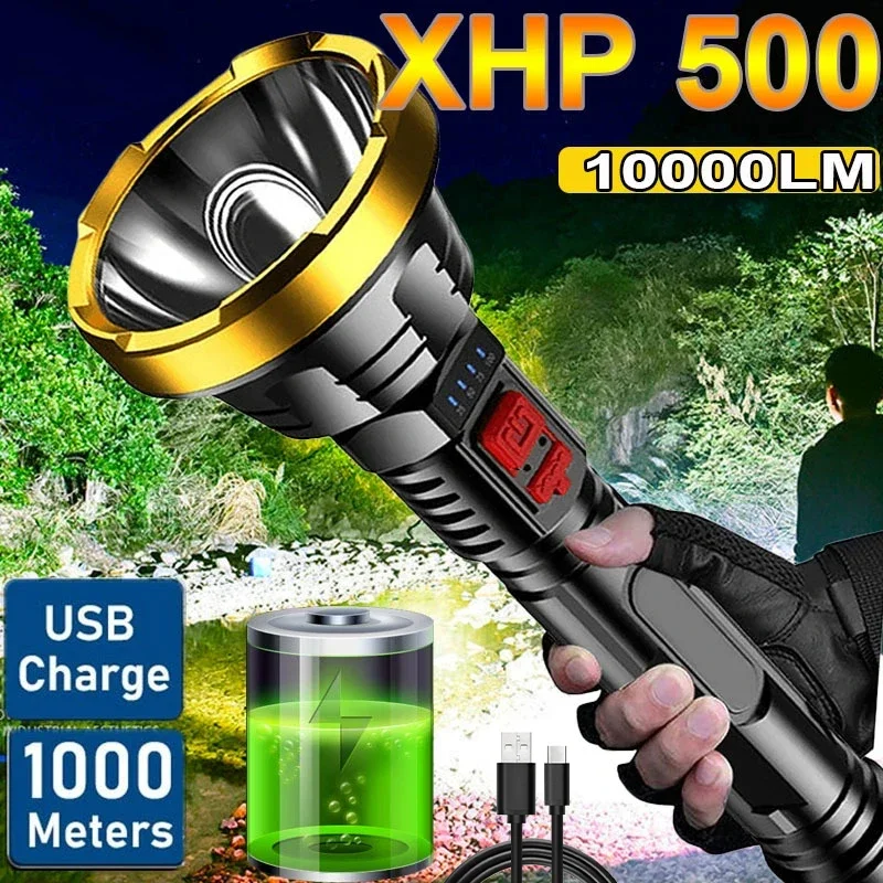 Ultra Bright Light LED Flashlight Rechargeable Tactical Hunting Camping Lantern Built in Battery FlashLight with Power Display