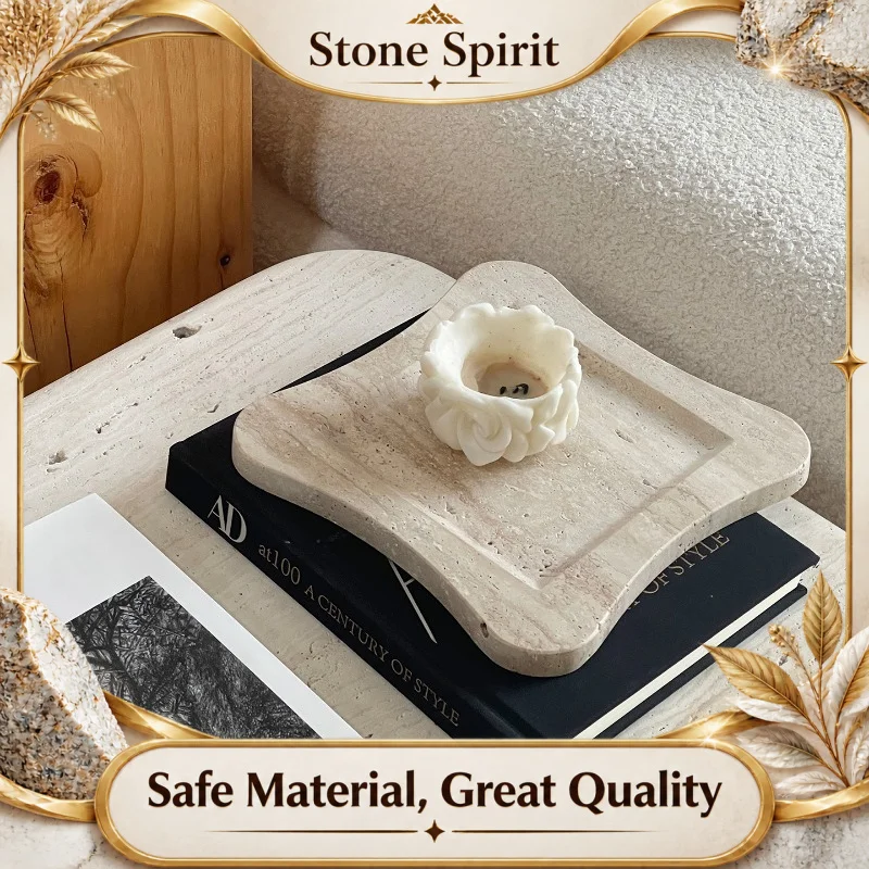 Natural Marble Serving Tray, Elegant Living Room Table Decor with Stone Texture, Luxury Home Display Centerpiece & Organizer