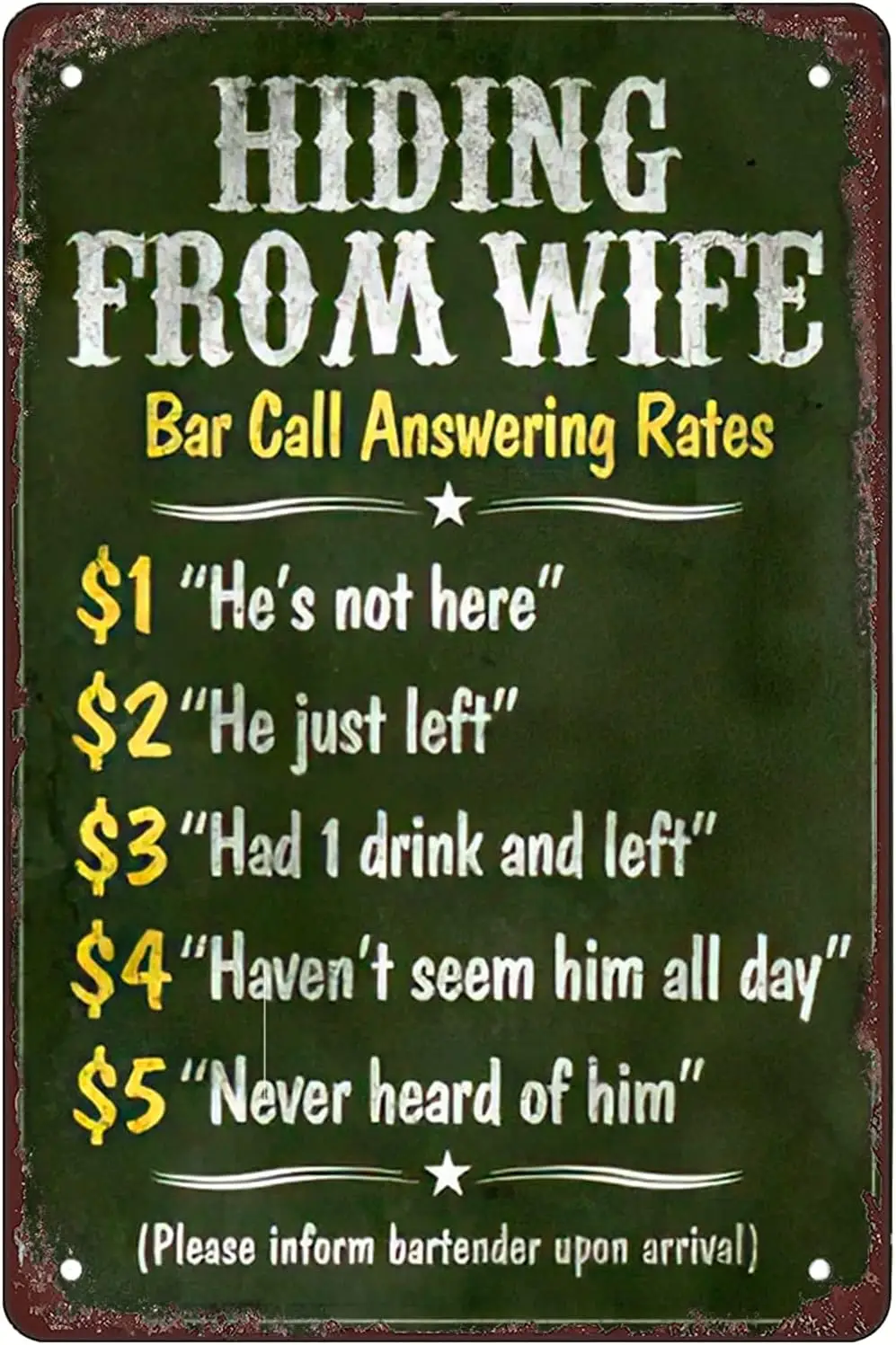 Retro Funny Metal Sign Sheet Signs Tin Sign,Hiding From Wife Bar Outdoor Home Wall Decoration, Size:-aluminum