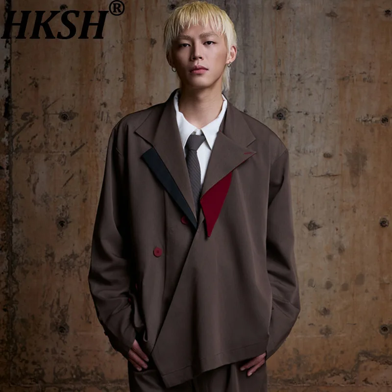 

HKSH весна осень новый мужской сращенный контрастный цветной дизайн трехмерные пуговицы бандажный пиджак модный женский костюм пальто HK14570