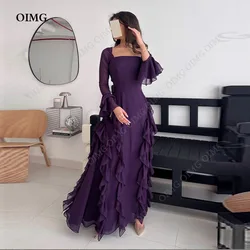 OIMG Purple Prom Dresses Embroidered Luxury Satin Prom Dress A-line Chiffon Ladies Robe Party Dresses 2024 Vestidos De Noche