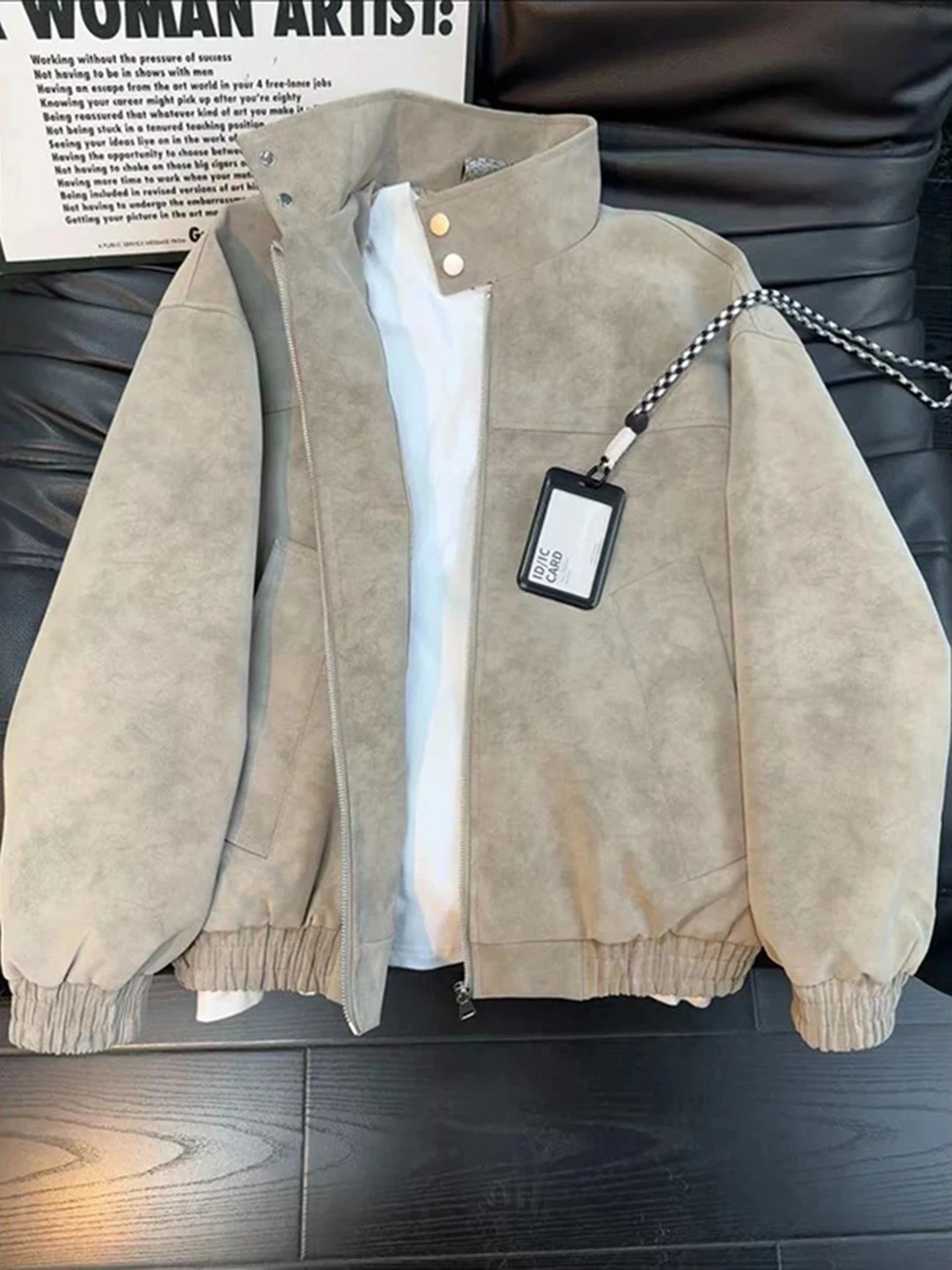 

ey American Mat Fini Dyed Leather Jaet Men's Sle Spring Stand Collar Harlington Flight Jaet ort Baseball orm