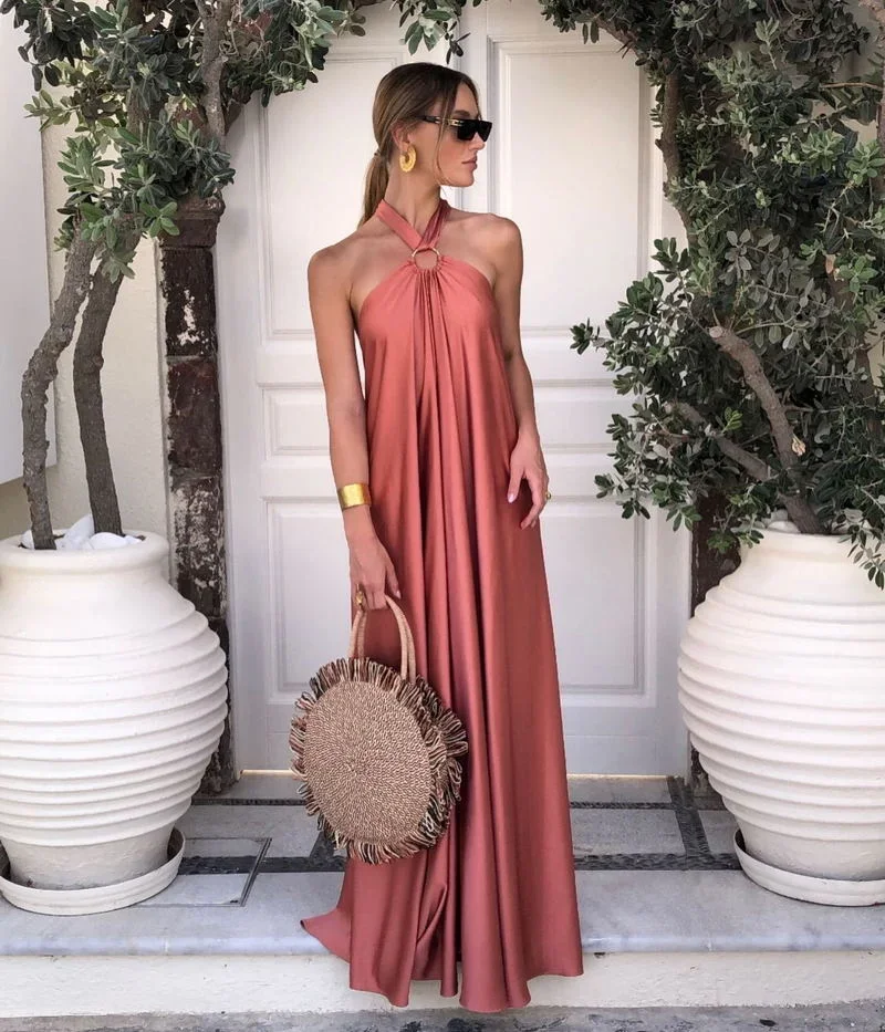 Fashion Women\'s Solid Color Suspender Sexy Dress 2024 Spring and Summer Loose Casual Irregular Hem Mid-length Dresses for Women
