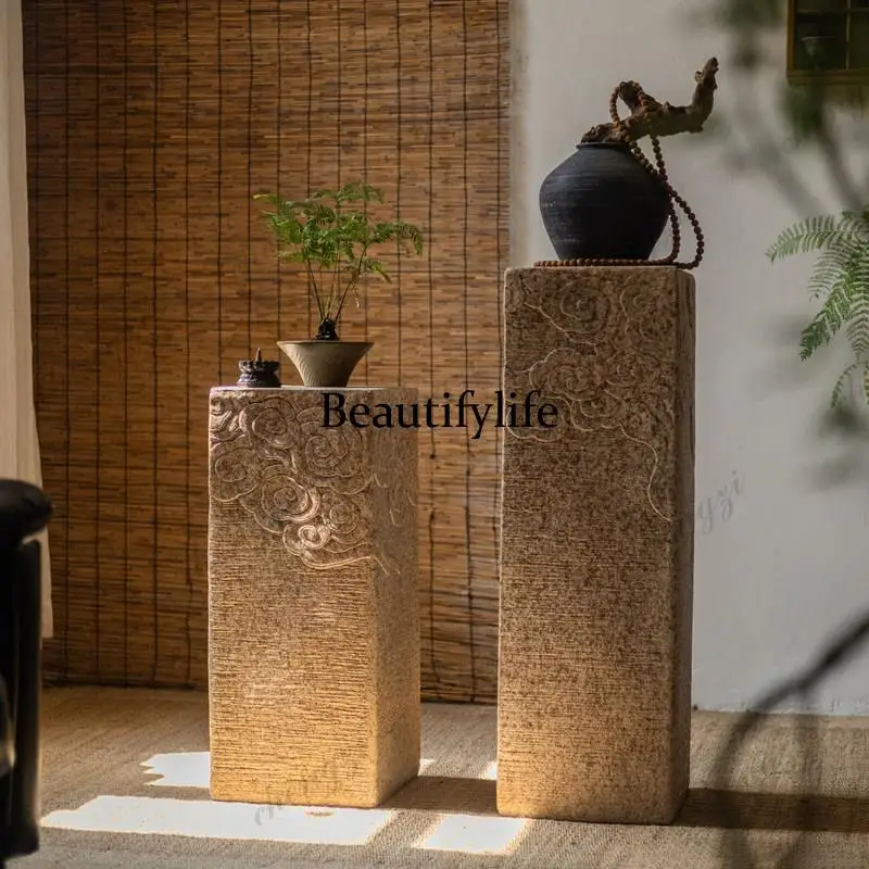 Stone pillar piers, artistic columns, antique-style display columns, tea room floor-to-ground base ornaments
