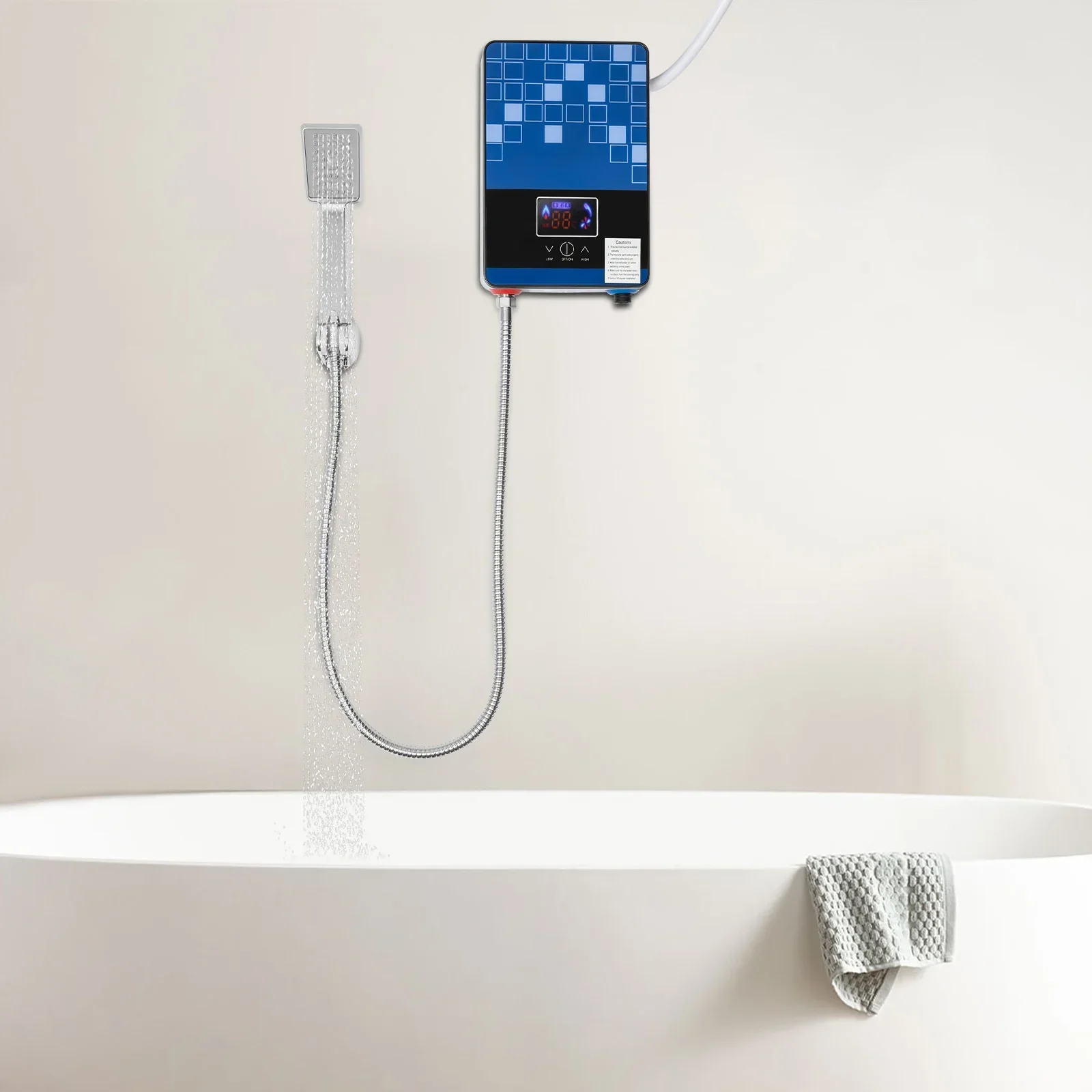 

110V 4500W Electric Instant Hot Water Heater Tankless Boiler Bathroom Shower Head Overheating Protection (Blue) NEW