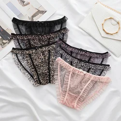 Female Lace Leopard Panties Women's Briefs Ladies Nylon Underpants Girls Panty Intimate Low Waist Underwear Transparent Lingerie