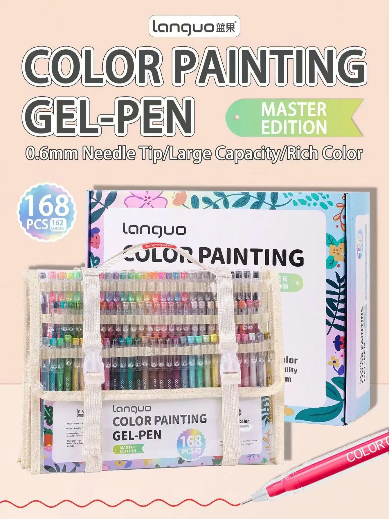 Blue Fruit Painting Journal Pens Colorful Painting Gel Pen Gift Box Set 162 Colors (168 Pieces) 0.6mm Needle Tip Acrylic Markers Stackable Colors Student Color Pens Art Storage Large Capacity Ink Pens Suitable for Diaries, Cards, DIY Art Creation
