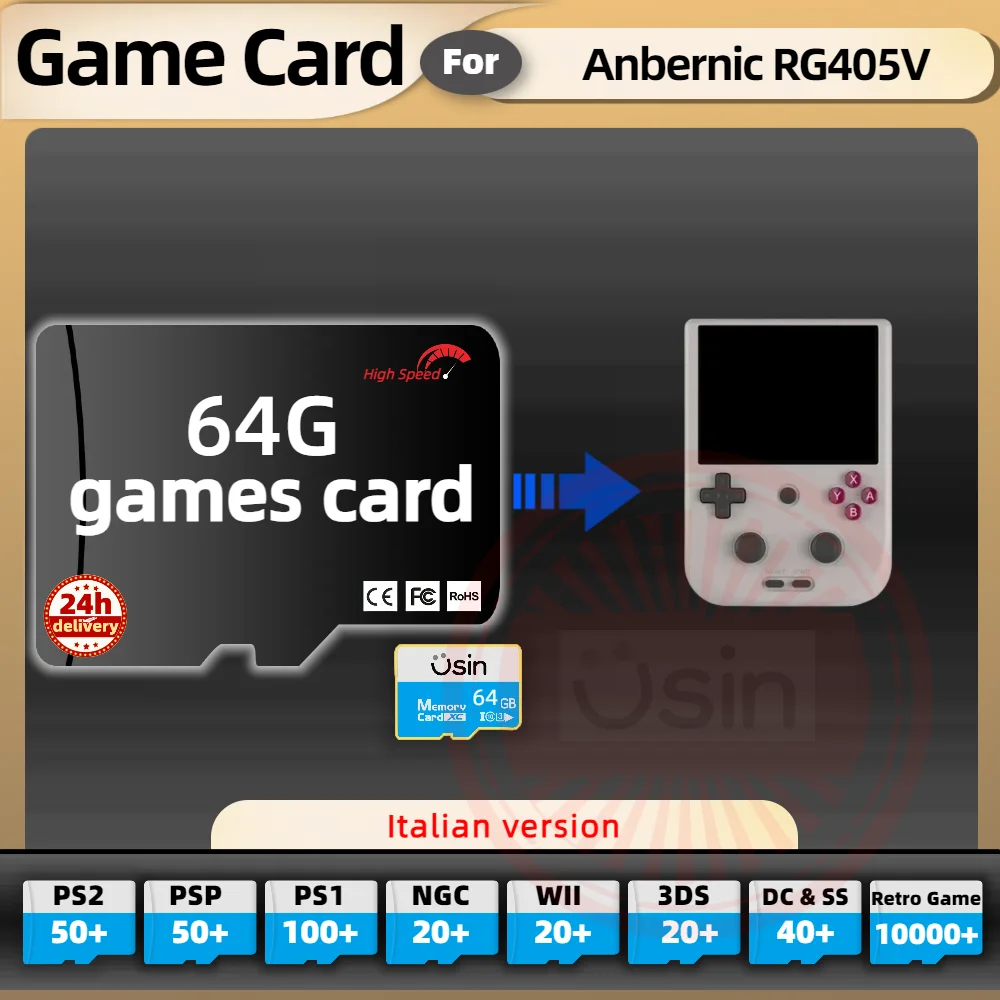 SD Game Card For Anbernic RG405V Italian version Retro PS2 PSP Games Android Gaming portable Console Memory TF High Speed 64G