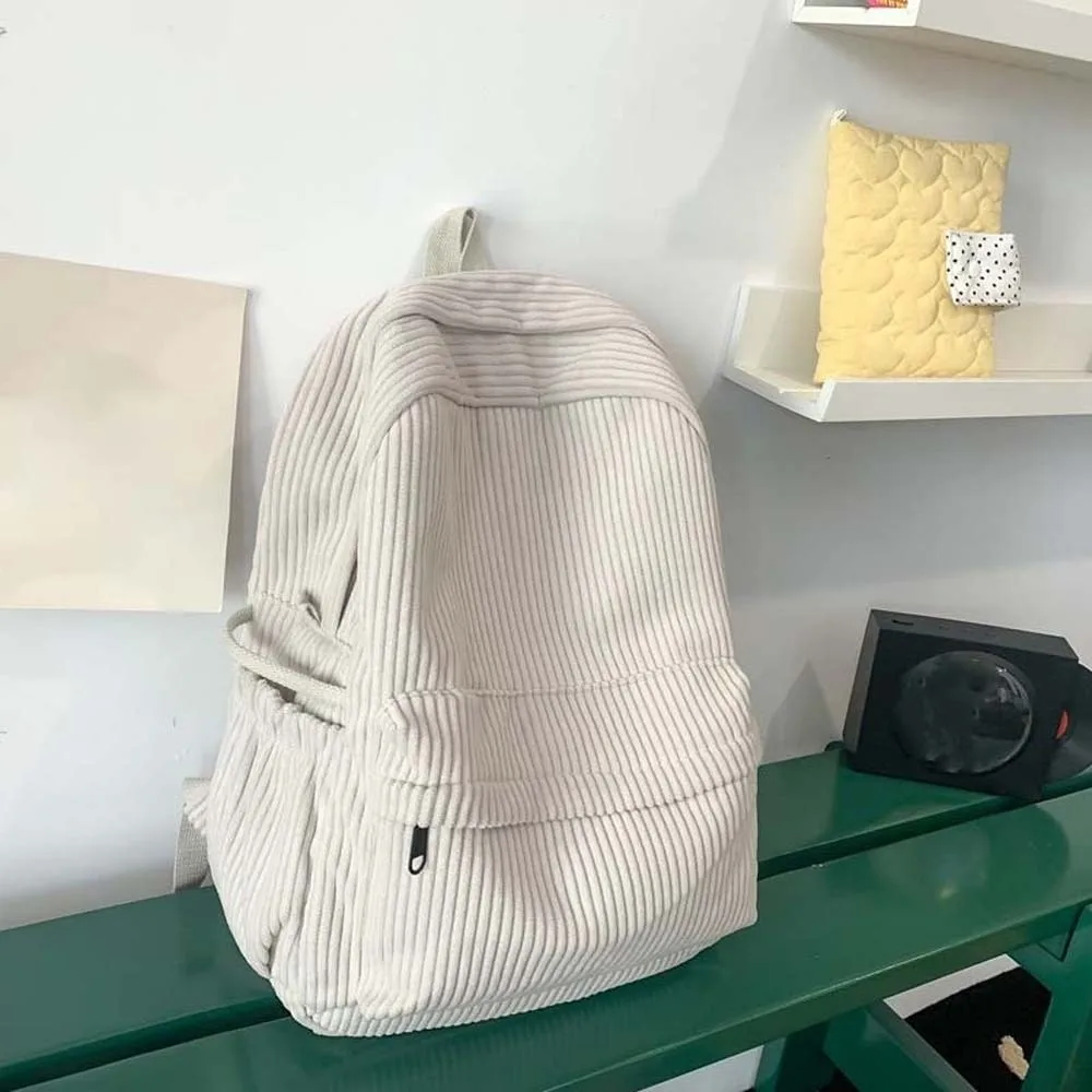 Lightweight Corduroy Backpack Large Capacity Japanese Style Solid Color School Bag Adjustable Portable Casual Students Daypack